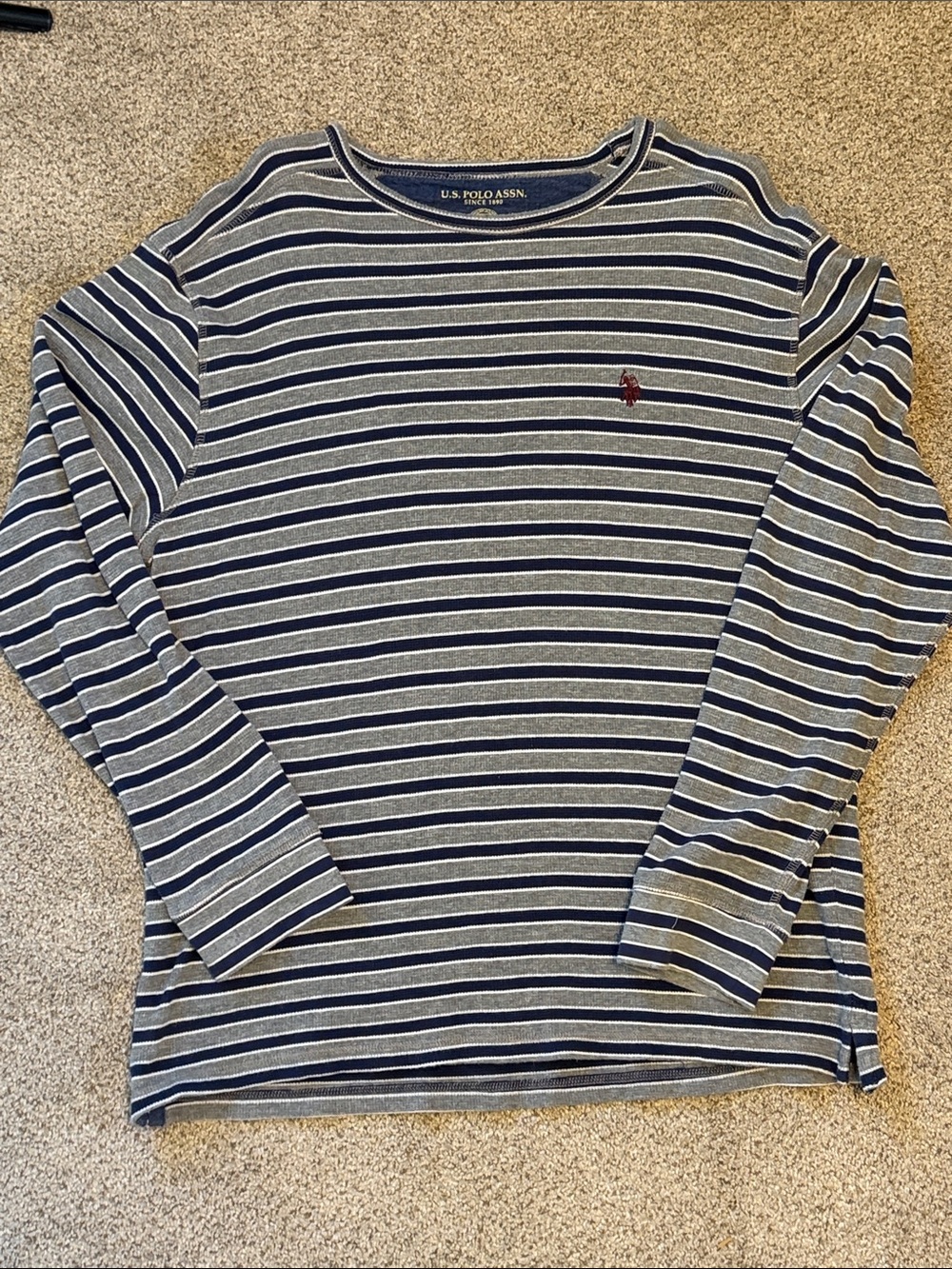 U.S. Polo Assn. Navy and Gray Striped Long Sleeve Tee